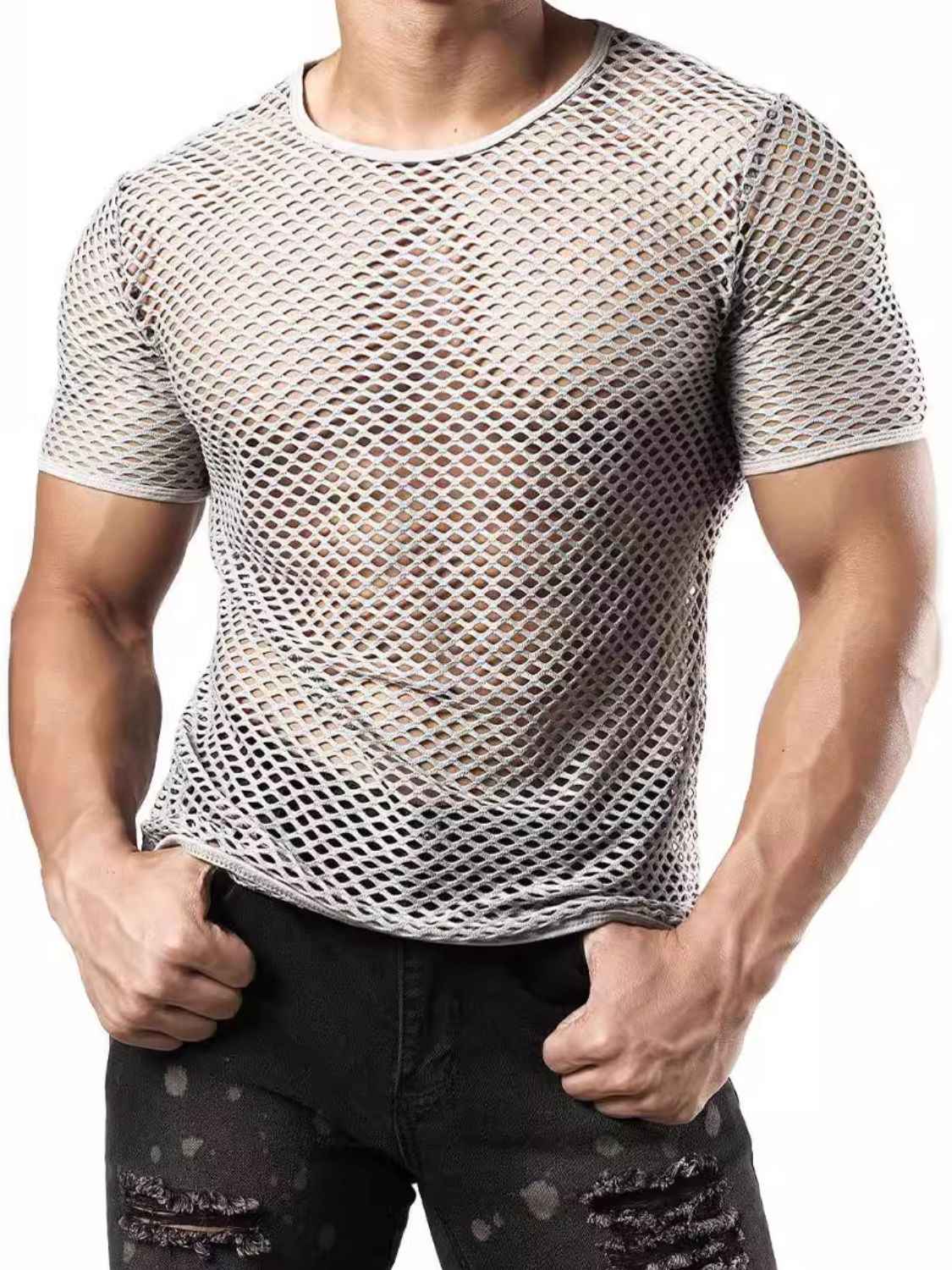 Men's Fishnet Round Neck Short Sleeve Top - Damned Threads
